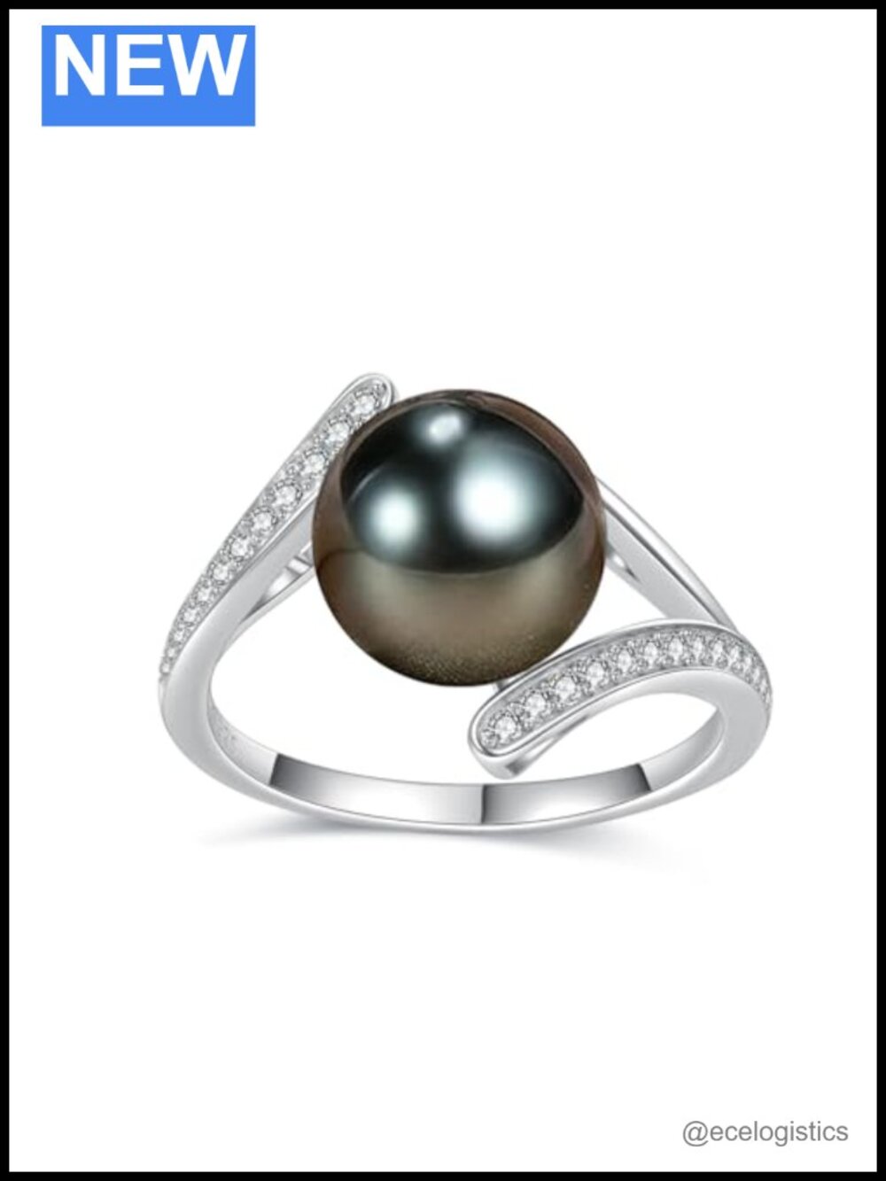 925 Silver Tahitian Black Pearl Zirconia Ring